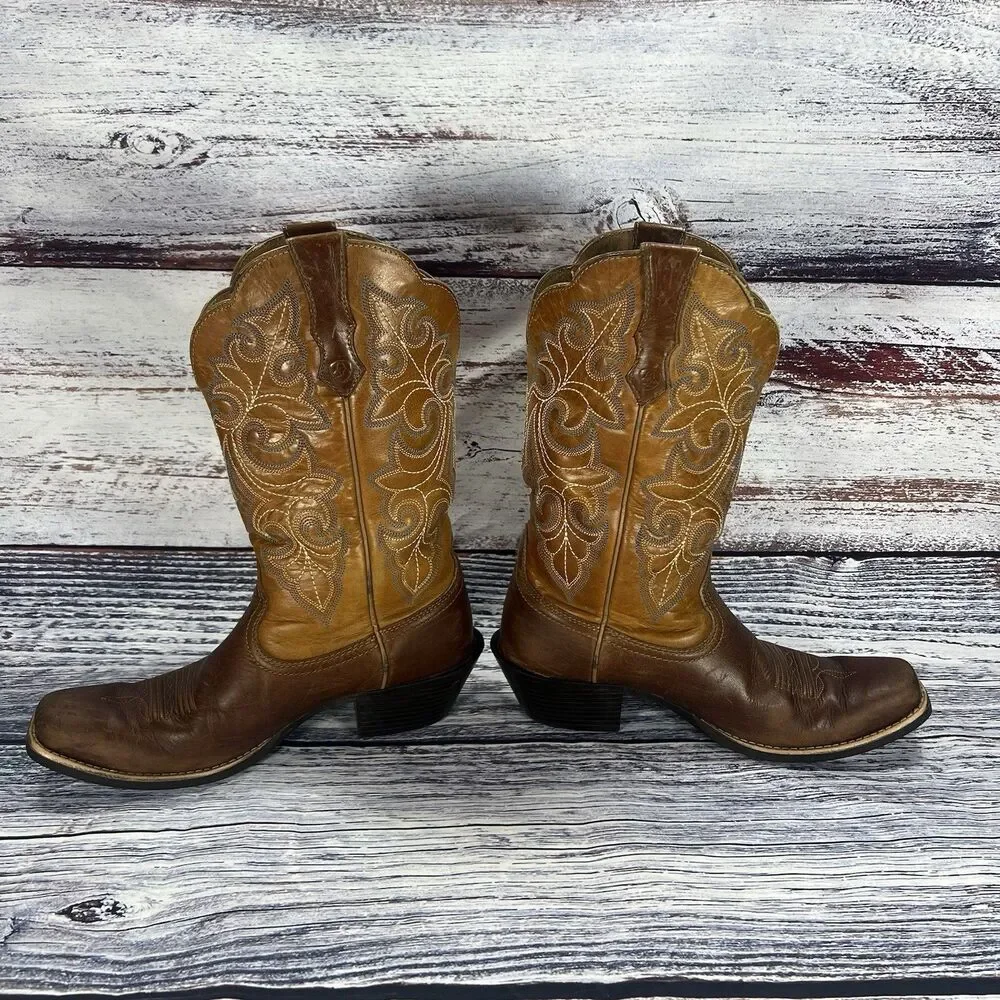 Ariat Round Up Square Toe Western Brown Leather Boots 10011893 Women’s Size 6.5